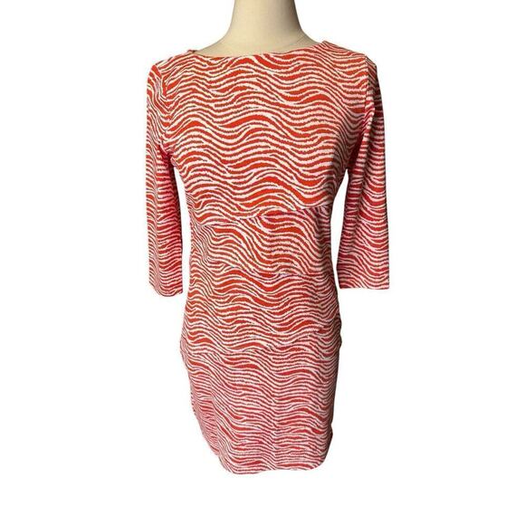 J. McLaughlin Dresses & Skirts - J. McLaughlin Catalina Cloth 3/4 Sleeve Stretch Sheath Dress Medium Orange Tiers